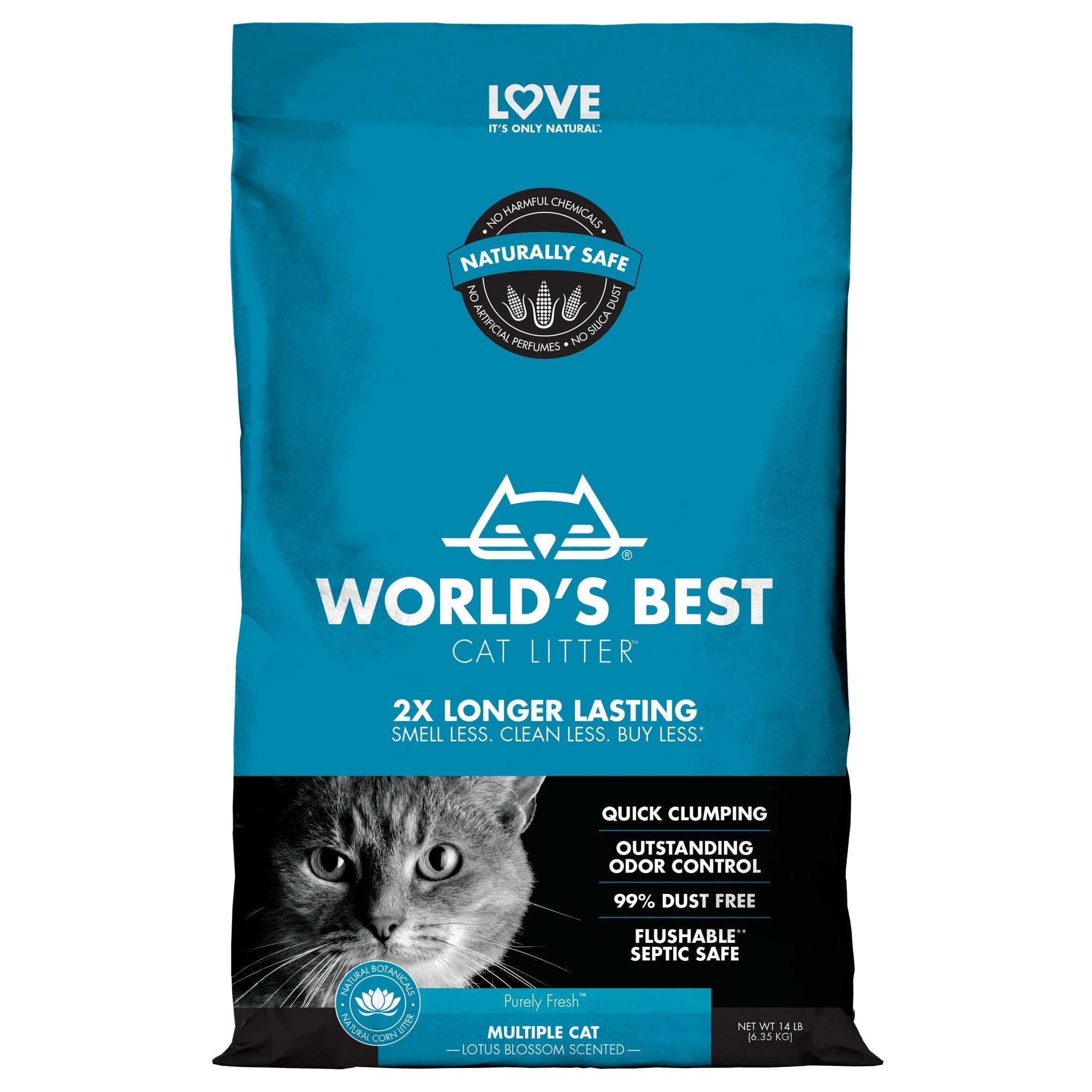 World's Best Cat Litter Blue Bag Multiple Cat Clumping Cat Litter - Lotus Blossom - 14 lb Bag - Case of 3  