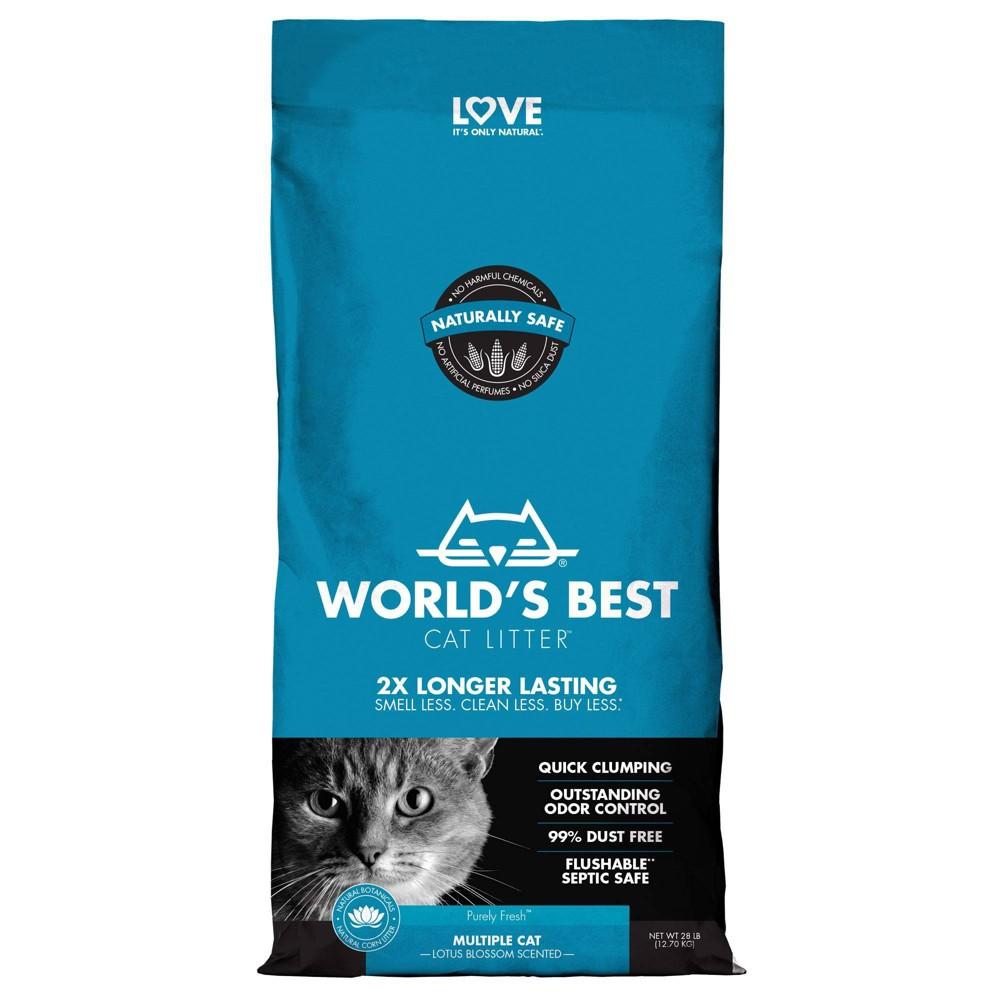 World's Best Cat Litter Blue Bag Multiple Cat Clumping Cat Litter - Lotus Blossom - 28 lb Bag  