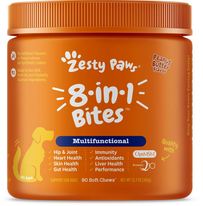 Zesty Paws 8-in-1 Multifunctional Vitamins Glucosamine Chondroitin & Probiotics Peanut ...