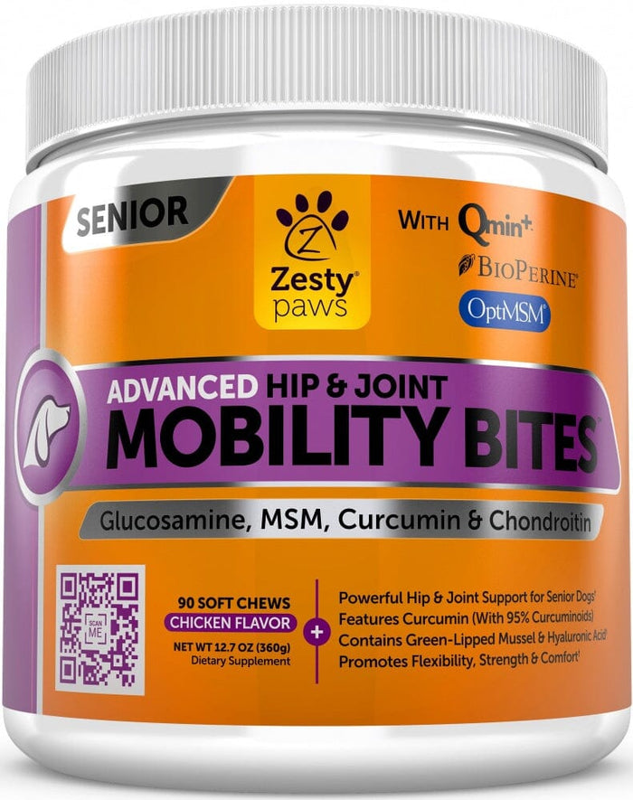Zesty Paws Advanced Hip & Joint Mobility Bites Senior Recipe Chicken Soft Chews for Dogs