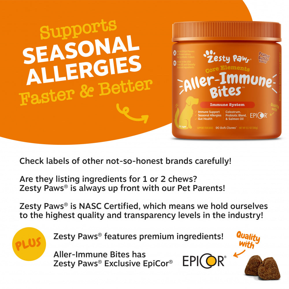 Zesty Paws Aller-Immune Bites for Seasonal Allergies Lamb Flavor Immune Function   Sensitive Skin & Gut Health for Dogs  