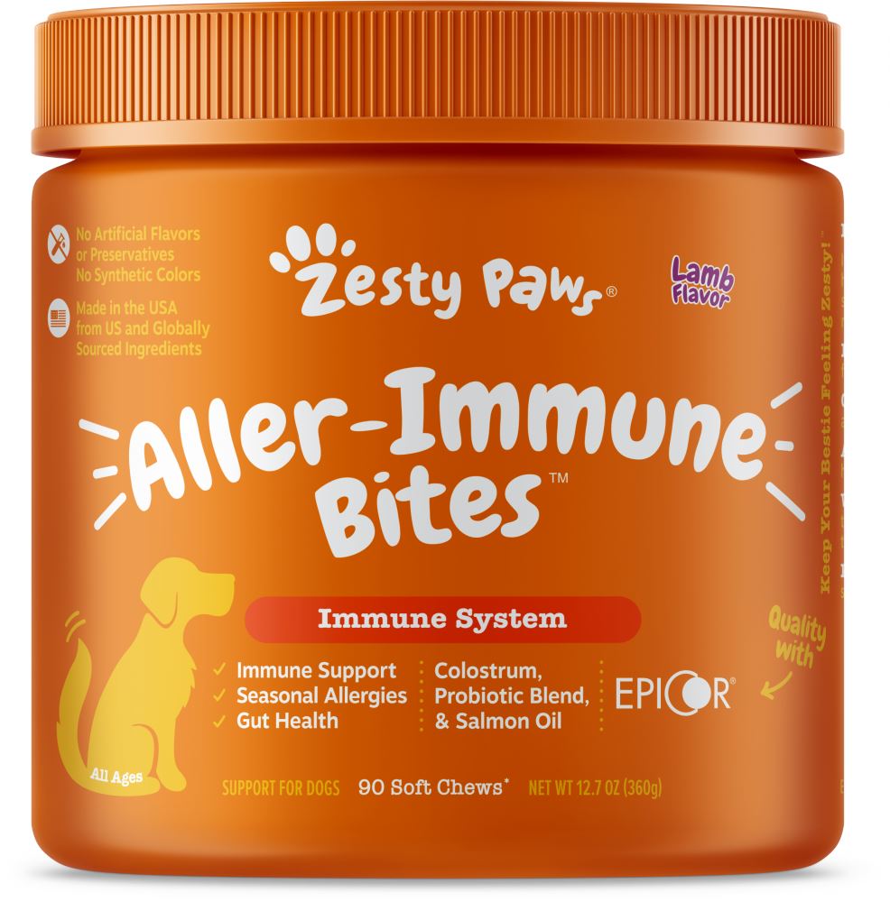Zesty Paws Aller-Immune Bites for Seasonal Allergies Lamb Flavor Immune Function   Sensitive Skin & Gut Health for Dogs  