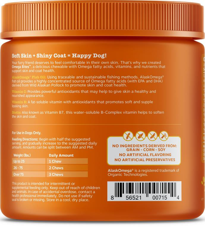 Zesty Paws Omega Bites For Skin & Coat Support Chicken Flavor with Alaskan Fish Oil Soft Chews for Dogs  