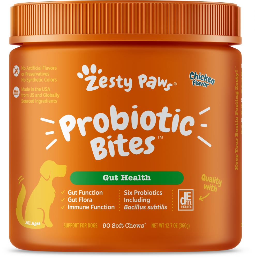 Zesty Paws Probiotic Bites Soft Chews Digestive Probiotics for Gut Flora & Immune Support Functional Chicken Flavor Dog Supplement  