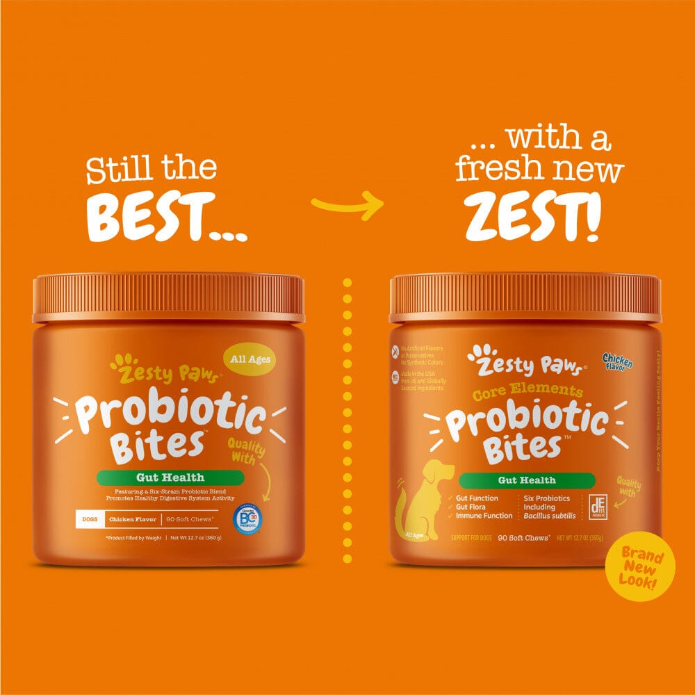 Zesty Paws Probiotic Bites Soft Chews Digestive Probiotics for Gut Flora & Immune Support Functional Chicken Flavor Dog Supplement  