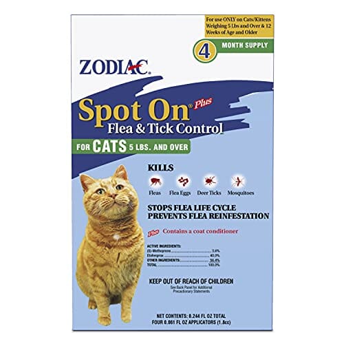 Zodiac Spot On Plus Topical Flea and Tick Control for Cats - Under 5 Lbs - 4 Pack  