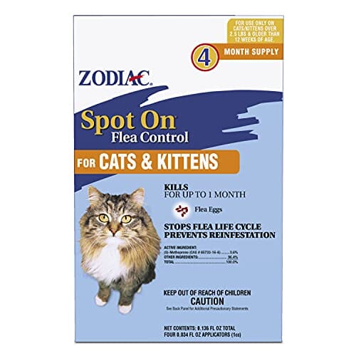 Zodiac Spot On Topical Flea and Tick Control for Cats & Kittens - Under 2.5 Lbs - 4 Pack