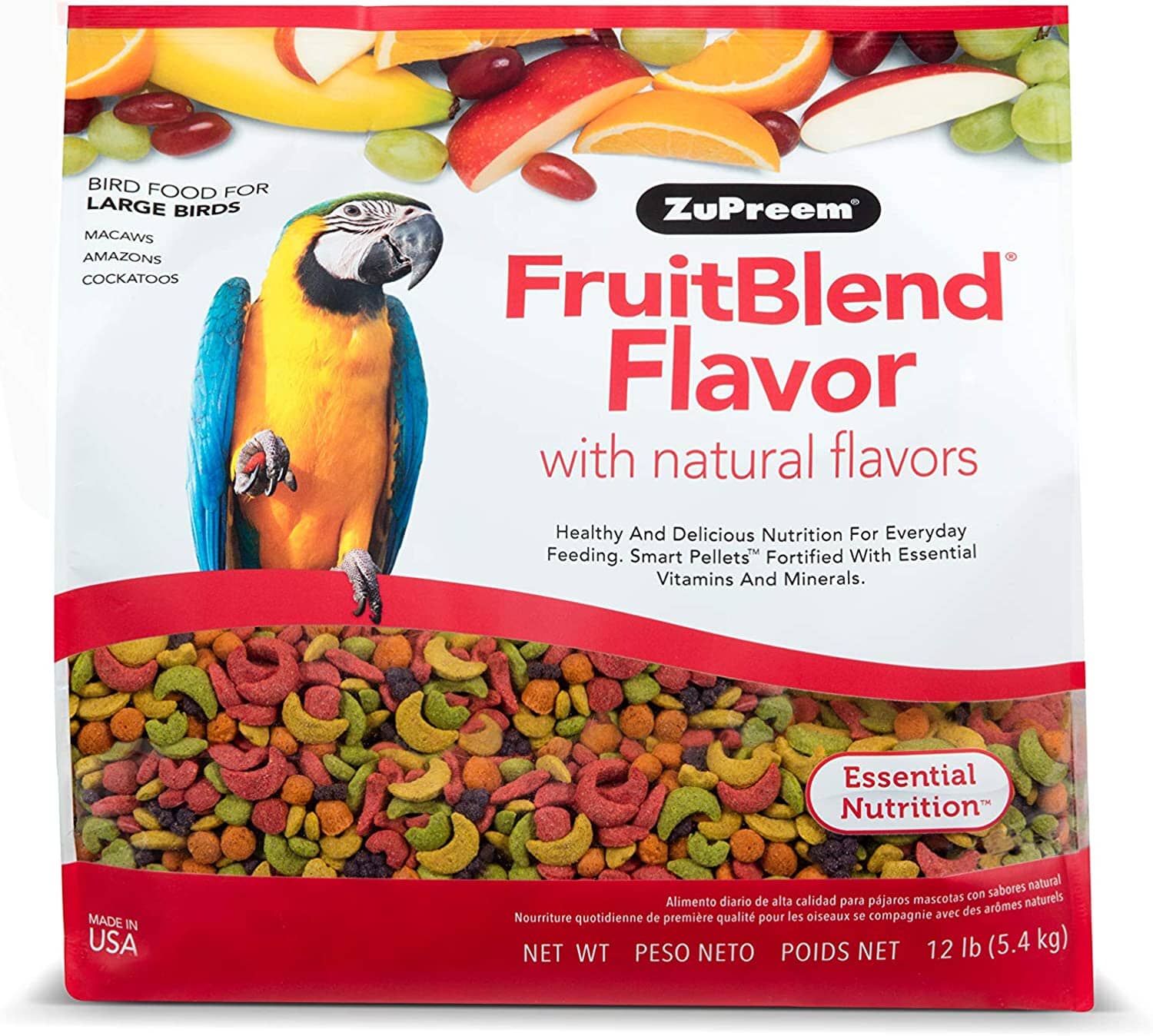 Zupreem Fruitblend Flavor Large Bird Food Parrot Bird Food - 12 Lbs  