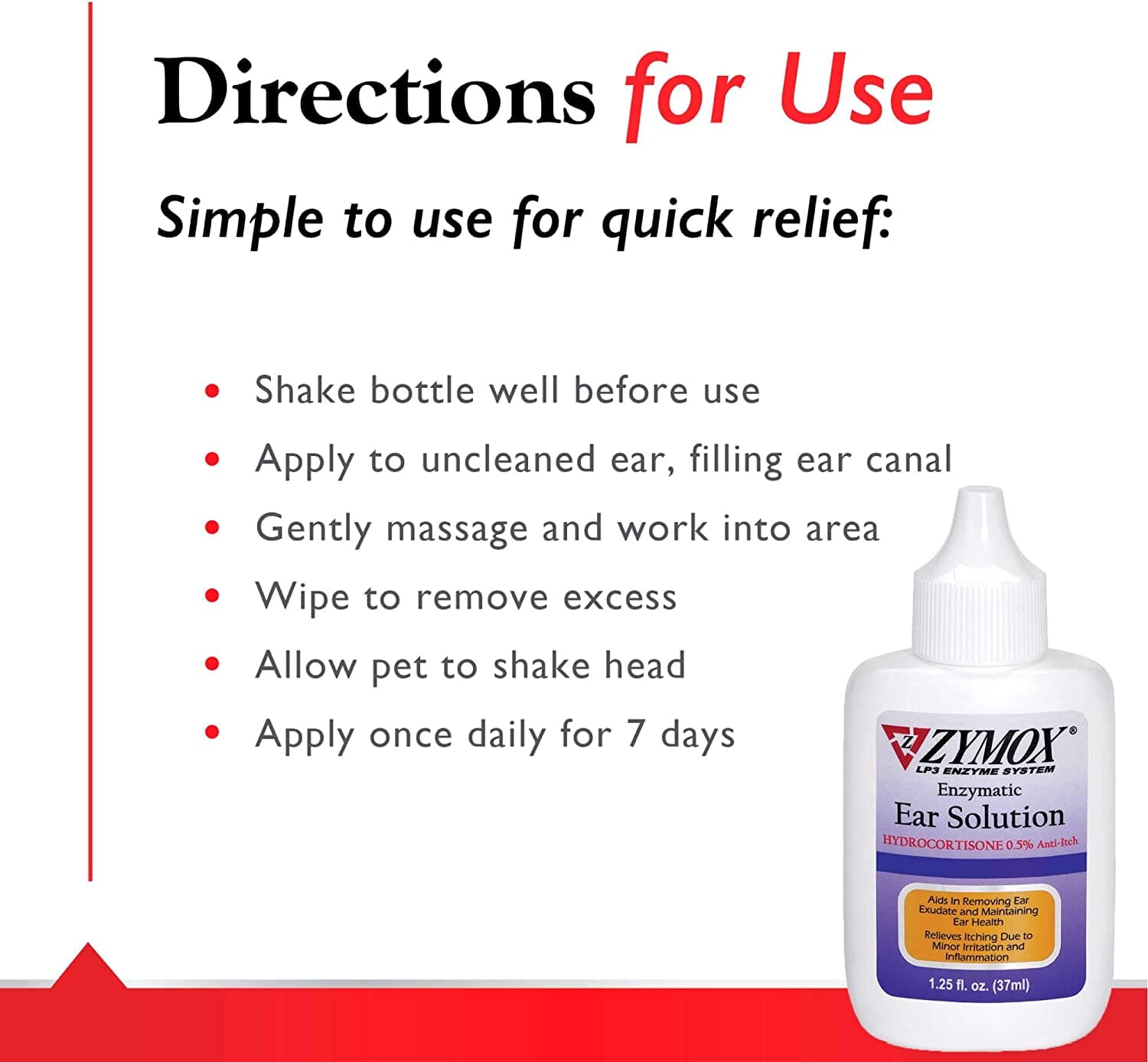 Zymox Pet Ear Solution with Hydrocortisone Dog Ear Care - 1.25 Oz  