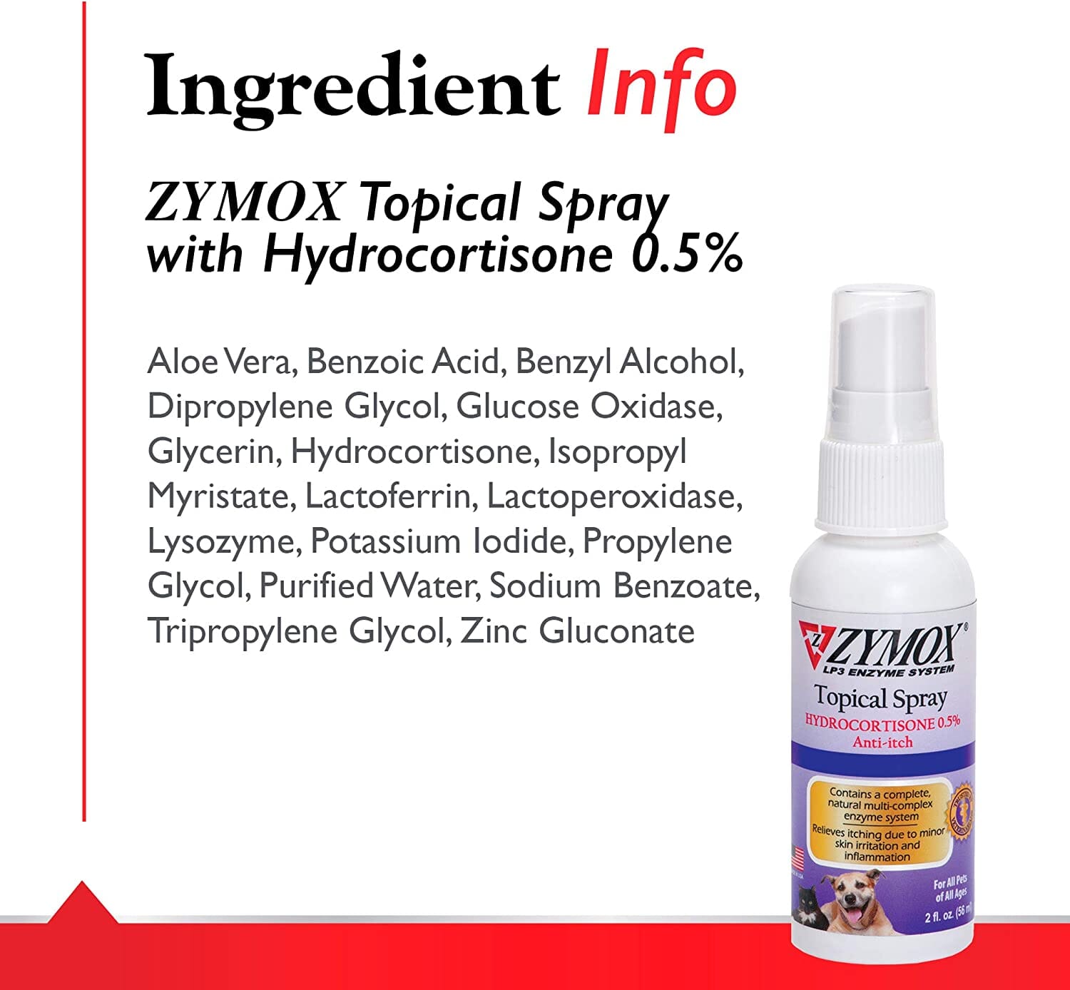 Zymox Pet Topical Spray with Hydrocortisone Dog Wound Care - 2 Oz  